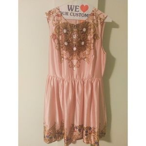 Chic Blush Sateen dress w/ Royal Jewel print.